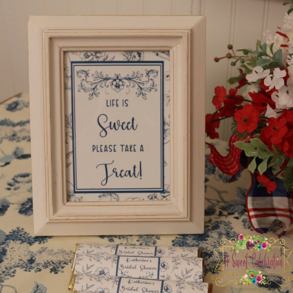 VINTAGE BLUE BRIDAL SHOWER FAVOR SIGN - DIY  PRINTABLE INSTANT DOWNLOAD