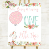 Some BUNNY is One! Floral Bunny Personalized Printable 1st Birthday 16x20 Welcome Sign - JPG Only