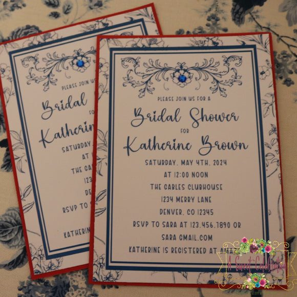 VINTAGE BLUE BRIDAL SHOWER INVITATION  - DIY PRINTABLE WITH MATCHING THANK YOU