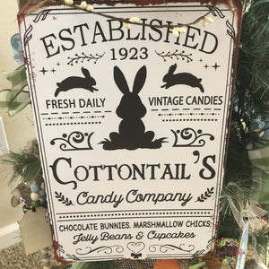 FARMHOUSE EASTER BUNNY COTTONTAIL BLACK AND WHITE METAL SIGN