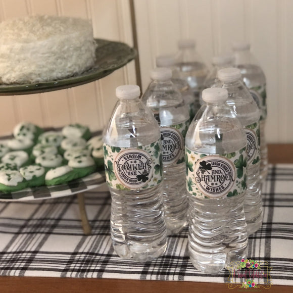 ST. PATRICK'S DAY WATER BOTTLE LABELS - INSTANT DOWNLOAD - IRISH KISSES SHAMROCK WISHES
