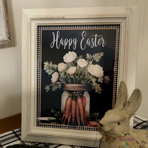 FARMHOUSE HAPPY EASTER SIGN - FARMHOUSE CARROT - BLACK GINGHAM  - DIY INSTANT DOWNLOAD