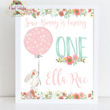 Some BUNNY is One! Floral Bunny Personalized Printable 1st Birthday Welcome Sign - JPG Only