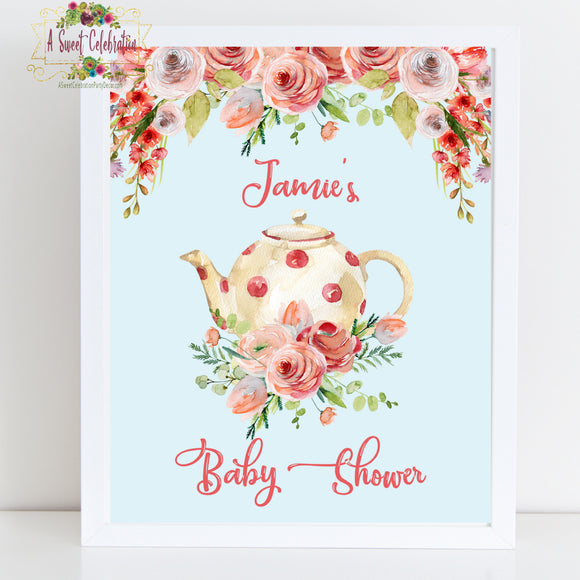 BABY SHOWER SHABBY CHIC TEA PARTY - WELCOME SIGN  DIY PRINTABLE