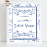 VINTAGE BLUE BRIDAL SHOWER PERSONALIZED WELCOME SIGN 8X10"- DIY  PRINTABLE