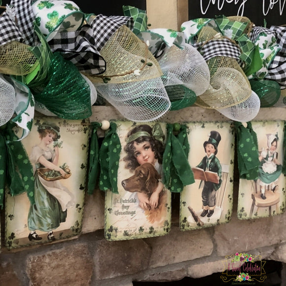 ST. PATRICK'S DAY VINTAGE GARLAND BANNER WITH BEAD ACCENTS