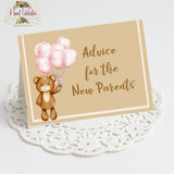 BEARLY WAIT PINK BABY SHOWER ADVICE FOR THE NEW PARENTS - INSTANT DOWNLOAD