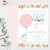 Some BUNNY is One! Floral Bunny Personalized Printable 1st Birthday Invitation with matching Thank You