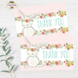 Some BUNNY is One! Floral Bunny Printable Birthday Thank You - Instant Download