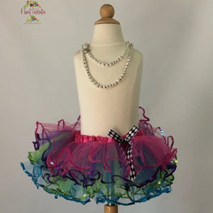 Tutu Baby - Girls Skirt - Purple Fuchsia Lime Turquoise 4 Layer Tutu with Sequins - 1st Birthday Tutu