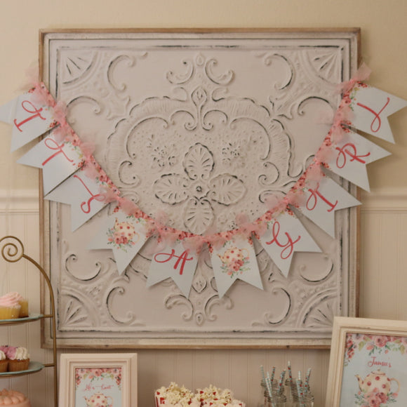 BABY SHOWER SHABBY CHIC TEA PARTY IT'S A GIRL BANNER - INSTANT DOWNLOAD