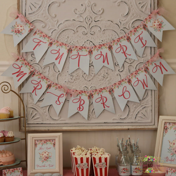 BRIDAL SHOWER SHABBY CHIC TEA PARTY FUTURE MRS. BANNER - INSTANT DOWNLOAD
