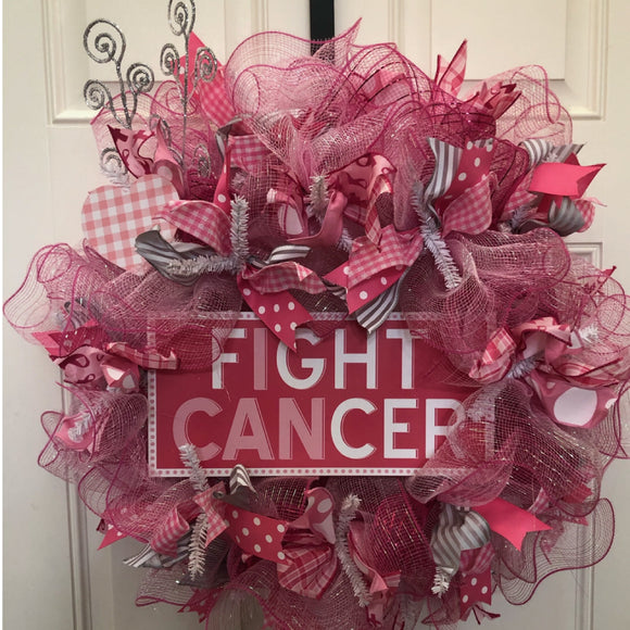 BREAST CANCER PINK DECORATED DOOR WREATH - 10% DONATION TO