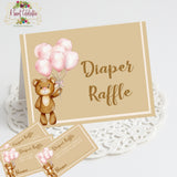 BEARLY WAIT BABY SHOWER PINK DIAPER RAFFLE CARDS - INSTANT DOWNLOAD