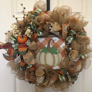 FALL AUTUMN HOLIDAY DECORATED DOOR WREATH