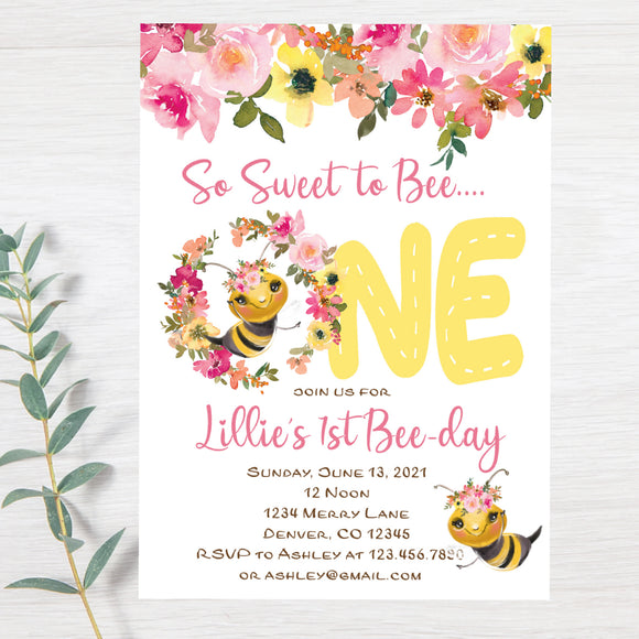 Sweet to Bee ONE -  Bee Birthday Invitation - 1st Birthday Invitation with Matching Thank You