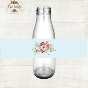 BABY SHOWER SHABBY CHIC TEA PARTY - WATER LABELS 2X9"  MILK BOTTLE -  DIY PRINTABLE INSTANT DOWNLOAD