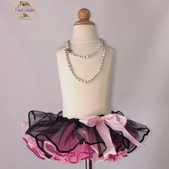 Tutu Baby - Girls Skirt - Pink and Black - 4 Layer Tutu with Sequins Paris 1st Birthday Tutu