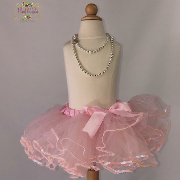 Tutu Baby - Girls Skirt - Pink 4 Layer Tutu with Sequins - 1st Birthday Tutu