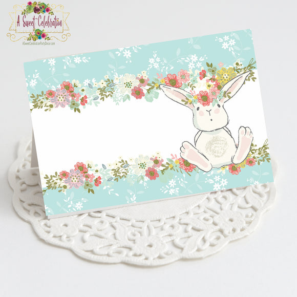 f Some BUNNY is One! Floral Bunny Printable Birthday Food Table Tents - Instant Download