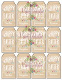 EASTER FLORAL BUNNY - HAPPY EASTER - FAVOR TAGS -  INSTANT DOWNLOAD