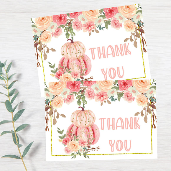 Floral Little Pumpkin 1st Birthday Thank You - Instant Download