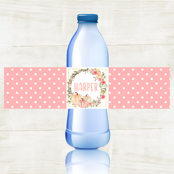 Floral Little Pumpkin 1st Birthday Personalized Waterproof water Bottle Labels