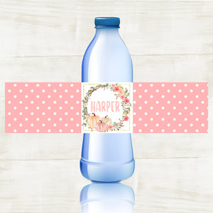 Floral Little Pumpkin 1st Birthday PDF Personalized Printable Water Bottle Labels