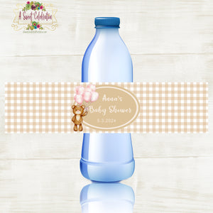 BEARLY WAIT PINK BABY SHOWER PERSONALIZED WATER BOTTLE LABELS  DIY PRINTABLE