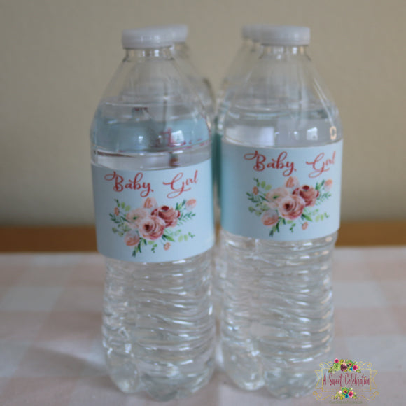 BABY SHOWER SHABBY CHIC TEA PARTY - WATER LABELS 2x8