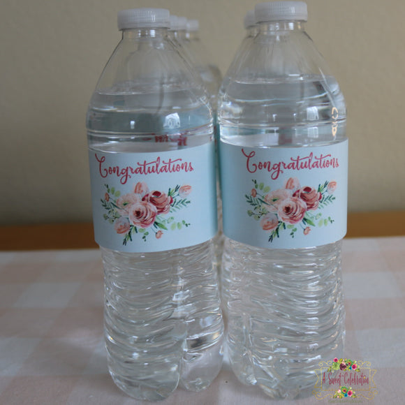 BRIDAL SHOWER SHABBY CHIC TEA PARTY - WATER LABELS 2x8