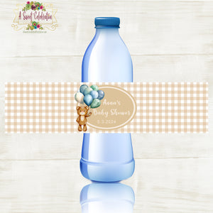 BEARLY WAIT BLUE BABY SHOWER PERSONALIZED WATER BOTTLE LABELS  DIY PRINTABLE (Copy)