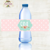 Some BUNNY is One! Floral Bunny  1st Birthday Water Bottle Labels - INSTANT DOWNLOAD