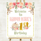 Floral Little Pumpkin 1st Birthday PDF Personalized Printable 16"x 20" Welcome Sign
