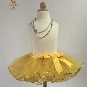 Tutu Baby - Girls Skirt - Yellow Gold 4 Layer Tutu with Sequins 1st Birthday Tutu