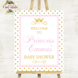Royal Princess Pink and Gold Baby Shower - Large Welcome Sign 16x20" JPG
