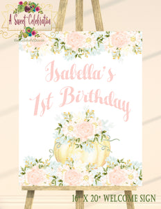 Pastel Little Pumpkin 1st Birthday PDF Personalized Printable 16"x 20" Welcome Sign