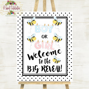 Bee Reveal - What will Baby Bee - Baby Reveal Printable Sign 16"x20" Instant Download PDF/JPG