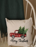 Vintage Red Pick up Christmas Pillow Cover - Personalized with Last Name