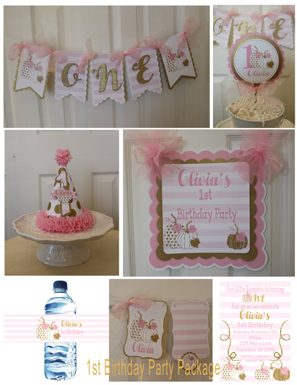 PUMPKIN PINK AND GOLD - 1ST BIRTHDAY PARTY PACKAGE