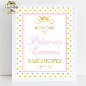 Royal Princess Pink and Gold Baby Shower - Welcome Sign 8x10 JPG