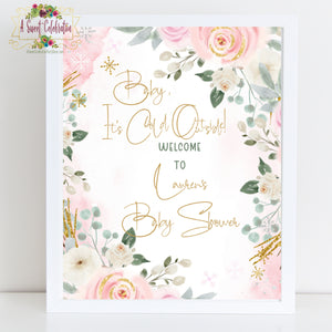 Baby It's Cold Outside Pink and Gold Baby Shower `Personalized Welcome Sign - printable