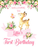 Woodland Deer Floral Birthday Personalized PDF Printable 16"x20" Welcome Sign