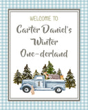 Woodland Winter ONEderland Blue Truck - Printable 16" X 20" Welcome Sign