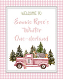 Woodland Winter ONEderland Pink - Printable Birthday Invitation - 16" X 20" Welcome sign