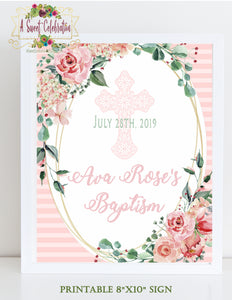 Baptism, 1st Communion or Christening Welcome Sign in Blush Florals Printable