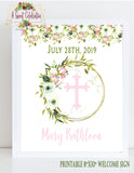 Aqua Blue Baptism, 1st Communion or Christening 8" x 10" Welcome Sign in Soft Florals
