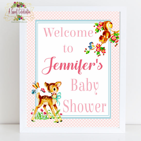 Vintage Woodland Deer PDF Personalized Printable Baby Shower Welcome Sign 8