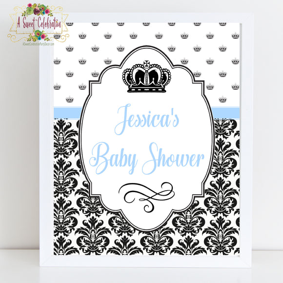 Royal Prince Baby Shower Personalized Welcome sign 8 x 10
