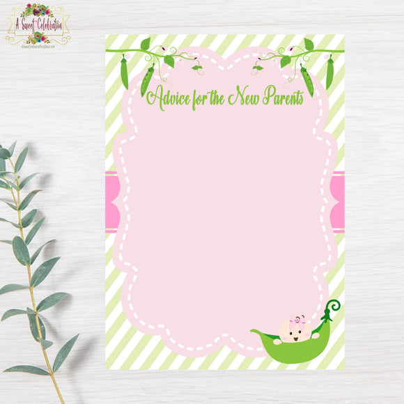 Sweet Pea Baby Shower Printable Advice Cards, Advice for the New Parents - Instantdownload